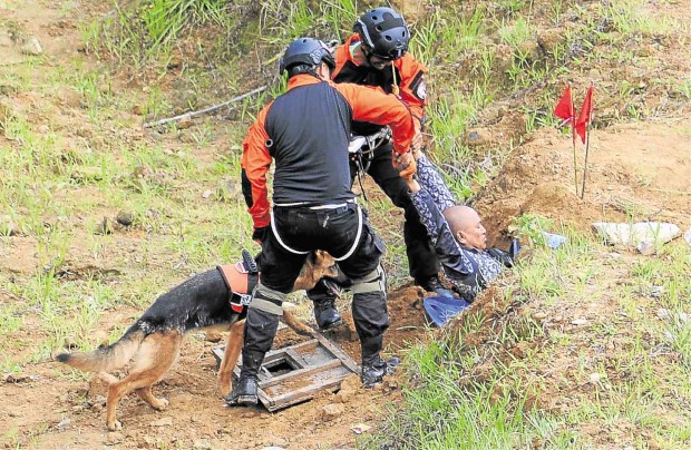 Twenty-six years since the 1990 earthquake shattered Baguio City, the Cordillera’s Office of Civil Defense inaugurated its very first canine team trained for disaster rescue and search missions on July 1. Seventeen dogs have been detailed to the team. EV ESPIRITU/INQUIRER NORTHERN LUZON