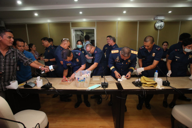 Ranking officials of the PNP undergo a surprise drug test in Camp Crame on Friday. PNP Chief Director General Ronald dela Rosa said none of the senior officers tested positive for drug use. PNP-PIO PHOTO
