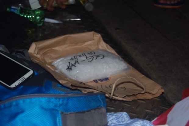 Police found a plastic bag containing suspected shabu weighing about 500 grams from one of the Chinese who were arrested in a foreign vessel that was suspected of being used to produce and transport shabu into the country. ALLAN MACATUNO/INQUIRER CENTRAL LUZON