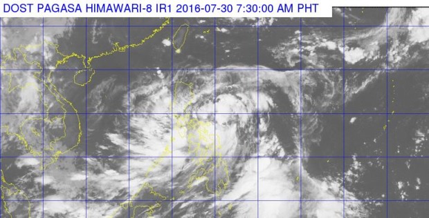 The satellite image from Pagasa shows the location of tropical depression 'Carina'. 