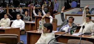 Senators vote on a motion during plenary proceedings. (INQUIRER FILE PHOTO)