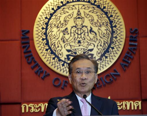 Thai Foreign Minister Don Pramudwinai, talks to reporters during press conference at Foreign Ministry in Bangkok, Thailand, Friday, July 1, 2016 after the United States has lifted Thailand off its human trafficking blacklist. AP