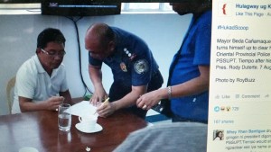 Basay Mayor Beda Cañamaque of Negros Oriental submits himself to a drug test and investigation by the Negros Oriental Police after President Duterte named him as one of the local officials allegedly coddling drug traffickers. (SCREENSHOT OF A FACEBOOK PHOTO UPLOADED BY HUKAD, Hulagway ug Kasikas sa Dumaguete -- www.dumaguenews.com)