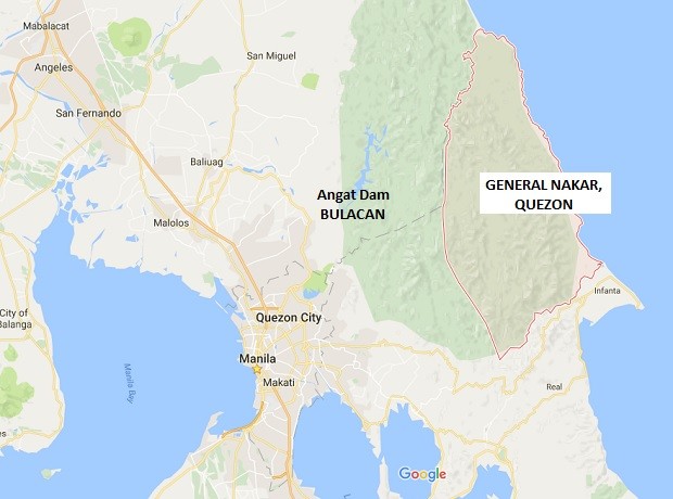 Flood spawned by recent heavy rain reportedly flooded a tunnel project of the MWSS in General Nakar, Quezon, killing one. Five are reportedly still missing inside the tunnel that would link the Sumag River with the Umiray-Angat Transbasin Tunnel in Bulacan. GOOGLE MAPS