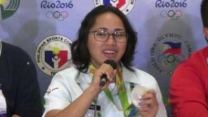 Rio Olympics silver medalist Hidilyn Diaz recalls her struggle to return to form on Thursday night (Aug. 11, 2016) in Davao City, where she was received by President Rodrigo Duterte. (SCREENSHOT OF RTVM VIDEO)