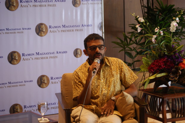 Thodur Madabusi Krishna was interviewed by media on his award. PHOTO by Gianna Francesca Catolico/INQUIRER.net