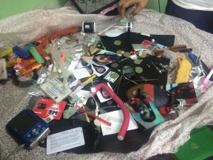 Drug paraphernalia seized by cops from three drug dens in Barangay Culiat, Quezon City. (Photo by MARICAR BRIZUELA/ INQUIRER)