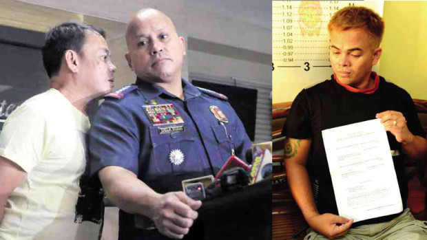 MAYOR AND SON   Mayor Rolando Espinosa Sr.  presents himself to PNP Director General Ronald dela Rosa (left photo), saying he was afraid to die. His son, Kerwin (right photo), remains at large. CONTRIBUTED PHOTO