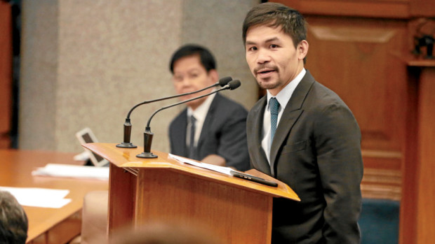 Manny Pacquiao delivers his first privilage speech concerning the reimposition of the death penalty at the Senate floor on Monday, August 8, 2016. INQUIRER PHOTO / GRIG C. MONTEGRANDE