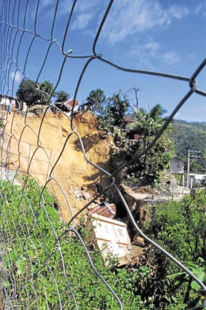 WORK to plug this sinkhole in the village of Virac in Itogon town, Benguet province, has been suspended. RICHARD BALONGLONG / Inquirer Northern Luzon