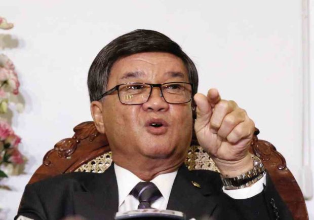  BANK PROOF Justice Secretary Vitaliano Aguirre II cites documents from the Anti-Money Laundering Council purportedly showing that Sen. Leila de Lima, allegedly involved in prison drug dealings, has millions of pesos in her bank accounts. MARIANNE BERMUDEZ 
