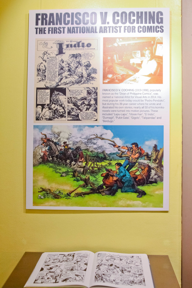 An exhibit panel featuring the work of National Artist Francisco V. Coching at the Komikero Komiks Museum in San Pablo City, Laguna. 