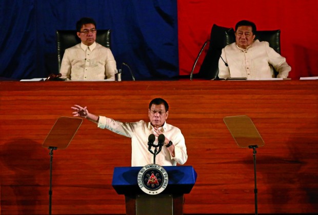 President Rodrigo Duterte delivers his first State of the Nation Address (SONA) before Congress on July 25, 2016. (INQUIRER FILE PHOTO/ JOAN BONDOC)