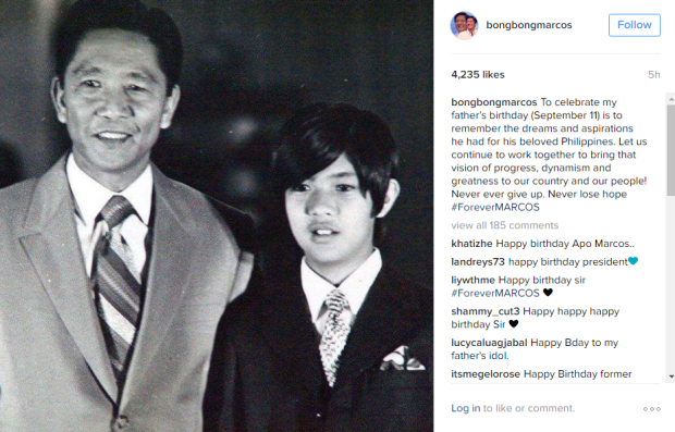 Screengrab from Bongbong Marcos' Instagram account