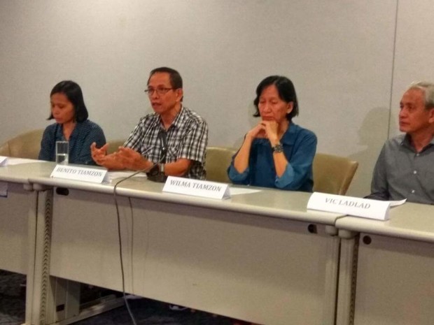 NDF consultants Benito and Wilma Tiamzon (second and third from left) talk to media after arriving from successful initial talks with government negotiators in Oslo, Norway. CONTRIBUTED PHOTO