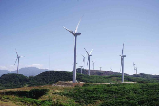 THE ILOCOS Norte provincial government’s renewable energy policy has spawned power generating projects, like this wind farm in Burgos town, that not only eliminates pollution from coal but also offers additional sources of electricity.    LEILANIE ADRIANO/INQUIRER NORTHERN LUZON