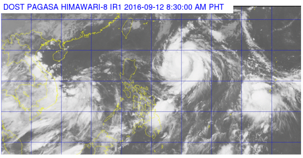 This satellite image from Pagasa shows the location of Typhoon Ferdie as of 8:30 a.m. Monday. 