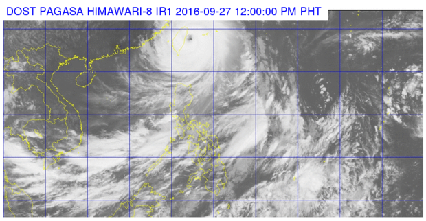 This satellite image from Pagasa shows the location of Typhoon Helen as of 12 noon Tuesday. 