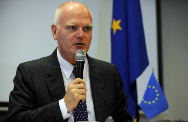 European Union (EU) ambassador Franz Jessen speaks during a press briefing in Manila on December 9, 2015. The European Union announced on December 9 that it was sharply boosting aid to the Philippines, largely to help sustain a peace process with Muslim rebels in the south.     AFP PHOTO / Jay DIRECTO / AFP PHOTO / JAY DIRECTO