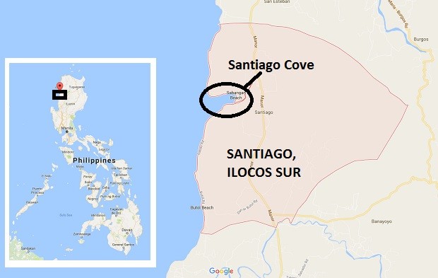 The map shows Santiago Cove in Santiago, Ilocos Sur, where a Cessna single-engine plane crashed and killed two persons. GOOGLE MAP
