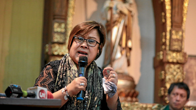 Senator Leila de Lima speaks at a mass for Option for Life at the CBCP Chapel in Manila on Monday, October 10, 2016 in celebration of the World Day Against Death Penalty. GRIG C. MONTEGRANDE/Philippine Daily Inquirer