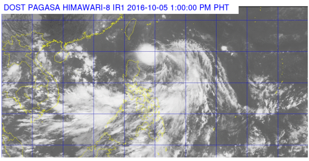 This satellite image from Pagasa shows the location of tropical depression Julian as of 1 p.m. Wednesday. 
