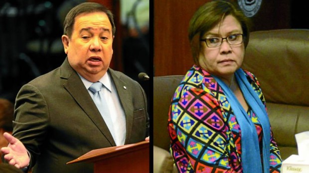 Senators Richard Gordon and Leila de Lima during a hearing on extrajudicial killings in the government's war on drugs. (INQUIRER FILE PHOTOS)