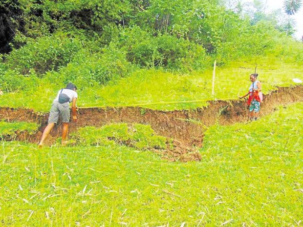Cracks in the ground have damaged farm lands in the village of Aglinab in Tapaz town, Capiz province. CONTRIBUTED PHOTO