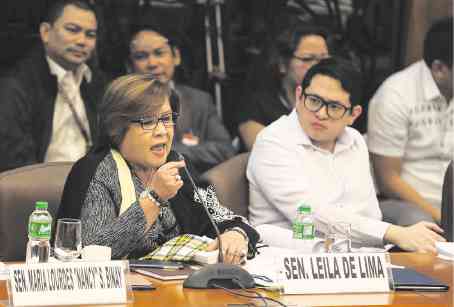 ABSOLUTE DENIAL Sen. Leila de Lima denies knowing Kerwin Espinosa and forgives him for saying she received drug money from him. —RICHARD A. REYES