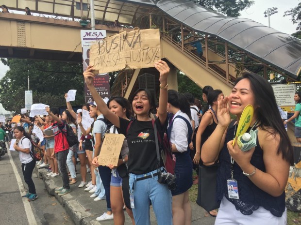Ateneo students walk out of their classes to join nationwide protests against  the burial of former president Ferdinand Marcos at Libingan ng mga Bayani. Photo by Joan Bondoc/INQUIRER