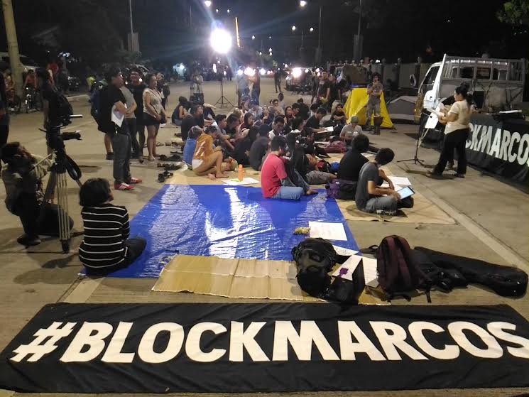 The Block Marcos Group camps out at the Libingan ng mga Bayani on Nov. 29, 2016, the eve of the Nov. 30 protest against the hero's burial of dictator Ferdinand Marcos. (PHOTO BY DEXTER CABALZA, INQUIRER)