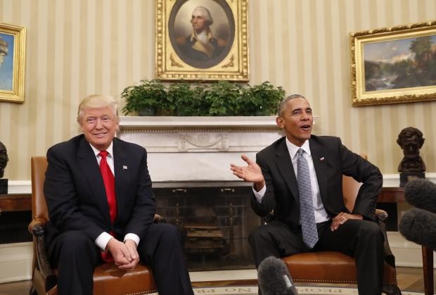 Donald Trump and Barack Obama in their first meeting at the White House on Thursday, Nov. 10, 2016
