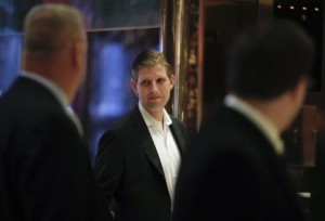 Eric Trump, son of President-elect Donald Trump, arrives at Trump Tower on Wednesday, Nov. 16, 2016.