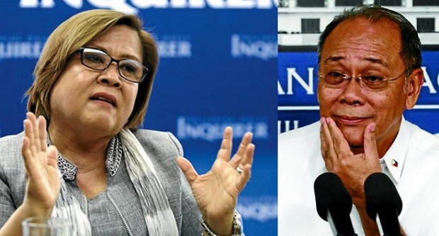Presidential Spokesperson Ernesto Abella (right) says Sen. Leila de Lima (left) is using gender to shield herself from allegations that links her to illegal drugs. INQUIRER FILES