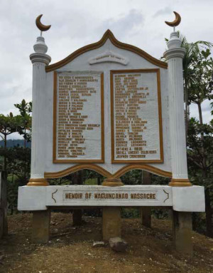 REMEMBERING THE DEAD The names of 58 people, 32 of them journalists and mediaworkers, who were massacred in Ampatuan town in Maguindanao province exactly seven years ago, are engraved in a memorial put up on the site of the killings. —JULIE S. ALIPALA