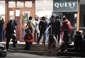 Hotel evacuation shortly after powerful quake hits near Christchurch in New Zealand on Monday, Nov. 14, 2016.
