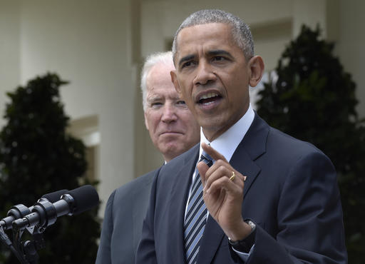 President Barack Obama, accompanied by Vice President Joe Biden, speaks about the election results, Wednesday, Nov. 9, 2016, in the Rose Garden at the White House in Washington. (AP Photo/Susan Walsh)