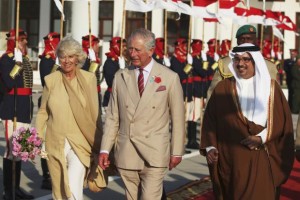 Britain's Prince Charles and his wife Camilla are escorted to their plane by Bahrain’s Crown Prince Salman bin Hamad bin Isa Al Khalifa in Manama, Bahrain, on Friday, Nov. 11, 2016. A leader in Bahrain’s secular opposition told The Associated Press on Friday he fears a royal visit by Britain’s Prince Charles and his wife Camilla could “whitewash” an ongoing crackdown on dissent in the tiny island nation. —JON GAMBRELL/AP