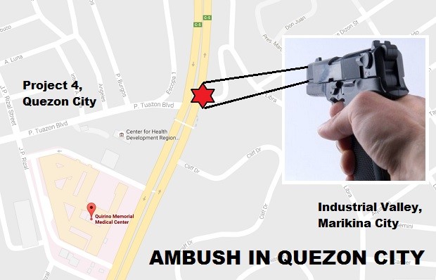 An official of the Bureau of Internal Revenue was reportedly killed in an ambush by two men riding in tandem at the corner of Katipunan (C5) Road and Libra Street in Quezon City Monday morning, Nov. 21, 2016. INQUIRER.NET / GOOGLE MAP