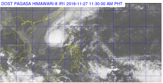 This satellite image from Pagasa shows the location of tropical storm Marce as of 11:30 a.m. Sunday. 