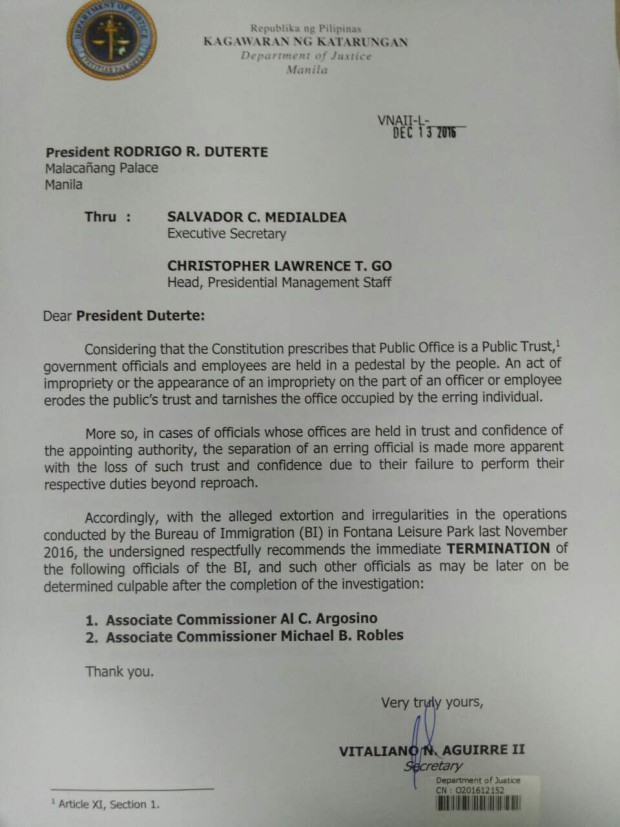 Aguirre recommends termination of 2 BI execs