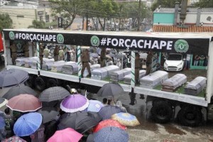 Coffins of Chapecoense soccer team members on a truck