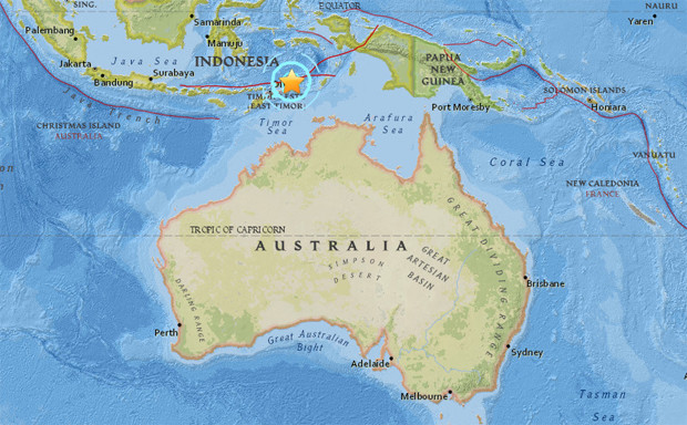 This map from the USGS shows the epicenter of the 6.5 earthquake that hit parts of Indonesia, East Timor and Northern Australia on Wednesday, Dec. 21, 2016. USGS WEBSITE SCREENGRAB