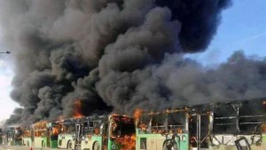 Evacuation buses burning in Aleppo - 18 Dec 2016
