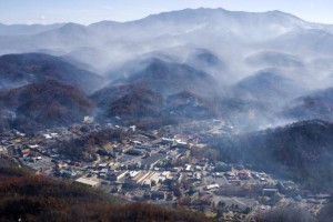 Aerial view of Gatlinburg, a day after a wildfire destroyed it