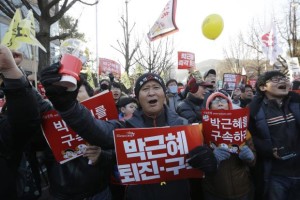 South Koreans celebrating impeachment of Park Geun-hye