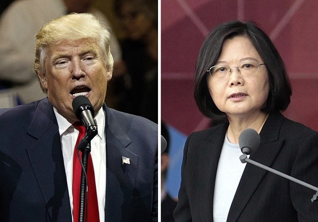 This combination of two photos shows U.S. President-elect Donald Trump, left, speaking during a "USA Thank You" tour event in Cincinatti Thursday, Dec. 1, 2016, and Taiwan's President Tsai Ing-wen, delivering a speech during National Day celebrations in Taipei, Taiwan, Monday, Oct. 10, 2016. Trump spoke Friday, Dec. 2, with Tsai, a move that will be sure to anger China. AP FILE PHOTOS