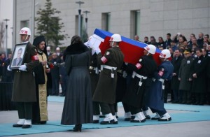 Turkish honor guards carry coffin of Russian Ambassador Andrei Karlov