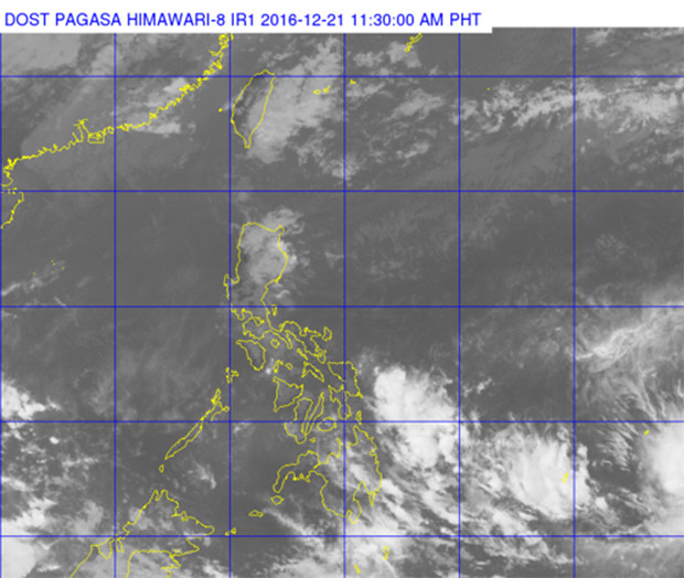 A low pressure area visible on the lower right corner of the satellite photo is expected to turn into a storm and affect the Bicol-Samar area on Christmas Eve, Dec. 24. It is also forecast to affect Metro Manila and other parts of the Southern Luzon region on Christmas Day. PAGASA PHOTO