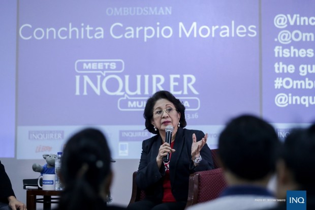 Ombudsman Conchita Carpio Morales at the Meet the Inquirer forum. TRISTAN TAMAYO